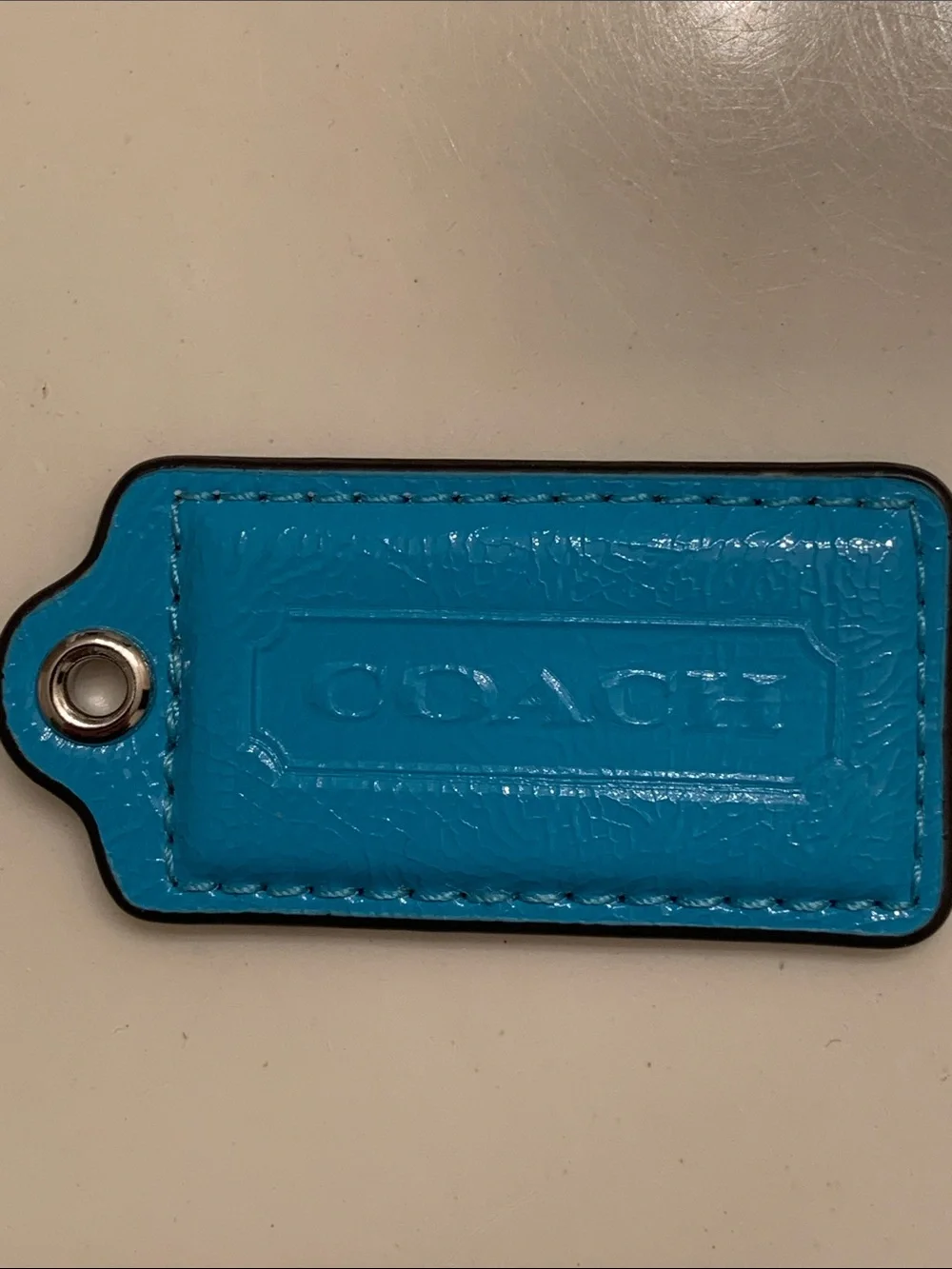 Coach Bright Turquoise Patent Leather Logo Tag Charm